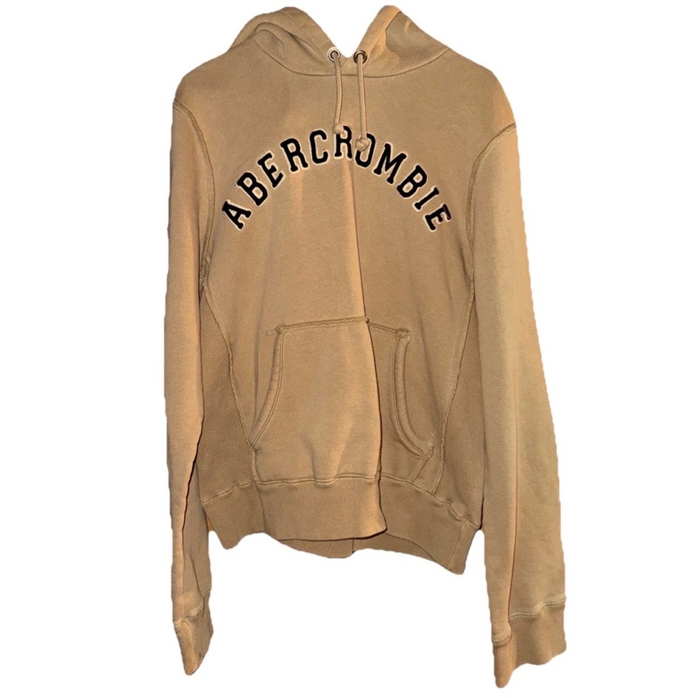 Vintage Y2K Abercrombie & Fitch Tan Logo Spellout Print Hooded Sweatshirt Mens M